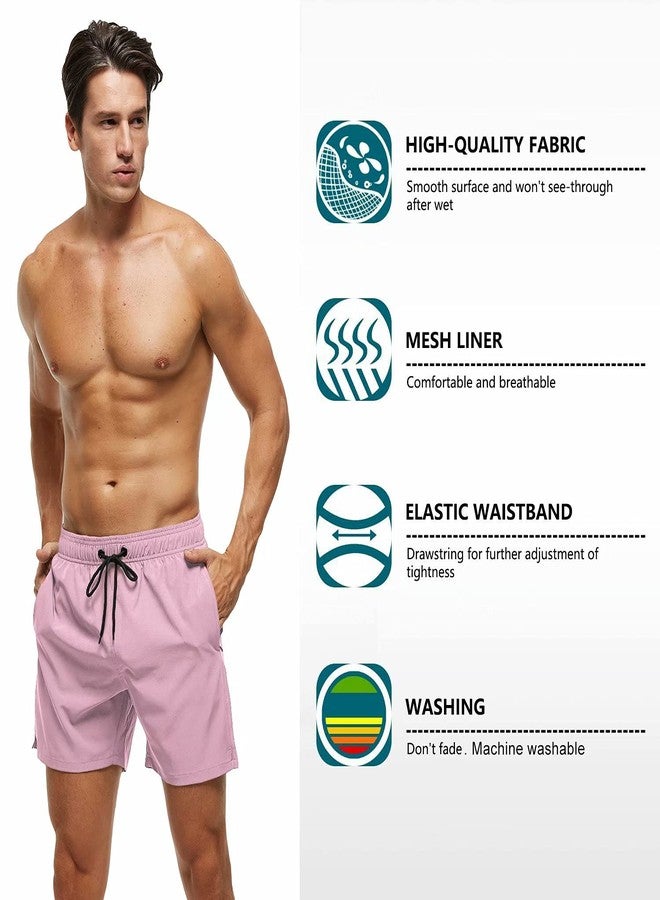 Tyhengta Men's Stretch Swim Trunks Quick Dry Beach Shorts with Zipper Pockets and Mesh Lining Dusty-Pink 36 - Image 3